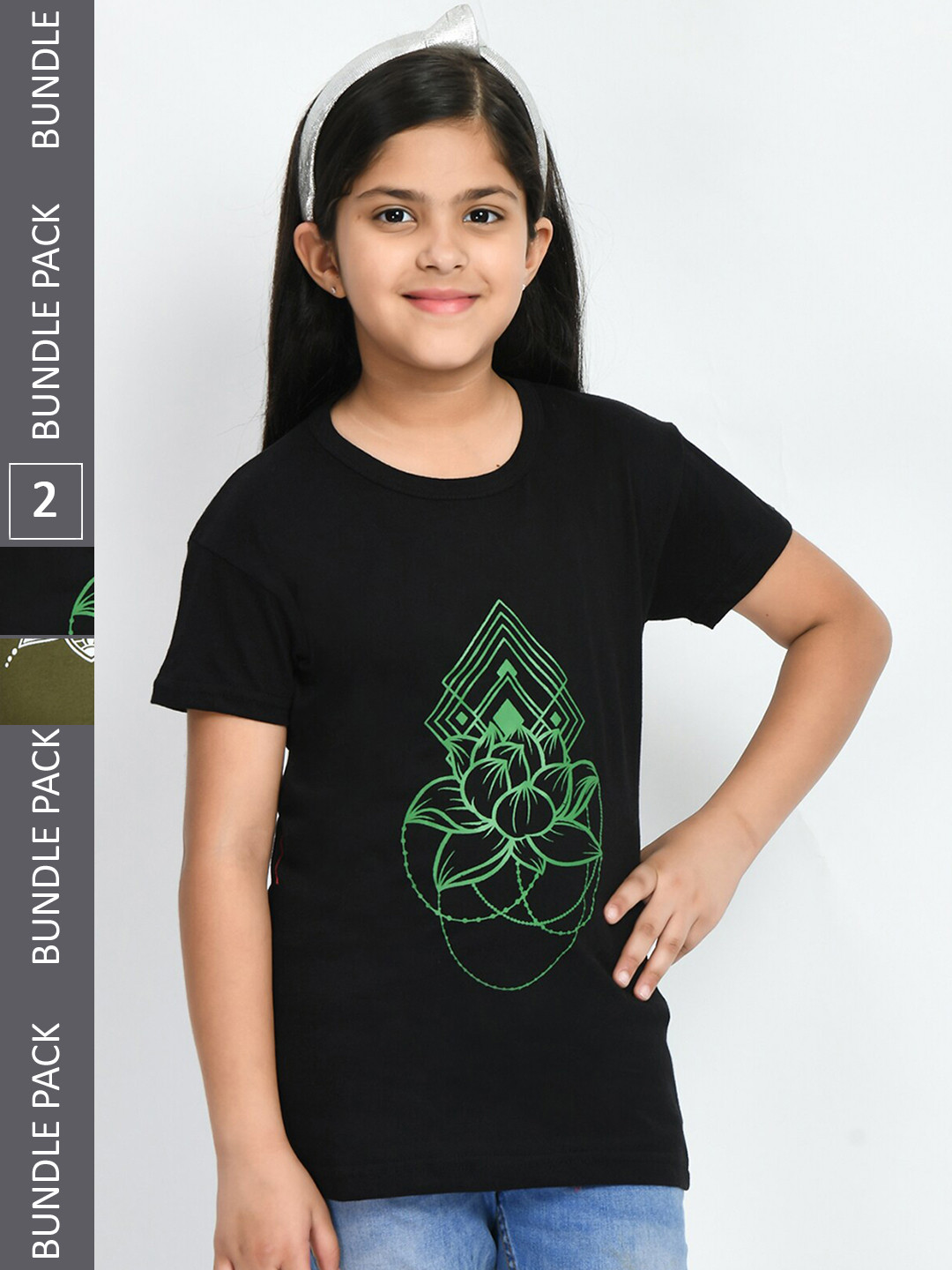 

BAESD Girls Pack of 2 Printed Cotton T-shirt, Black