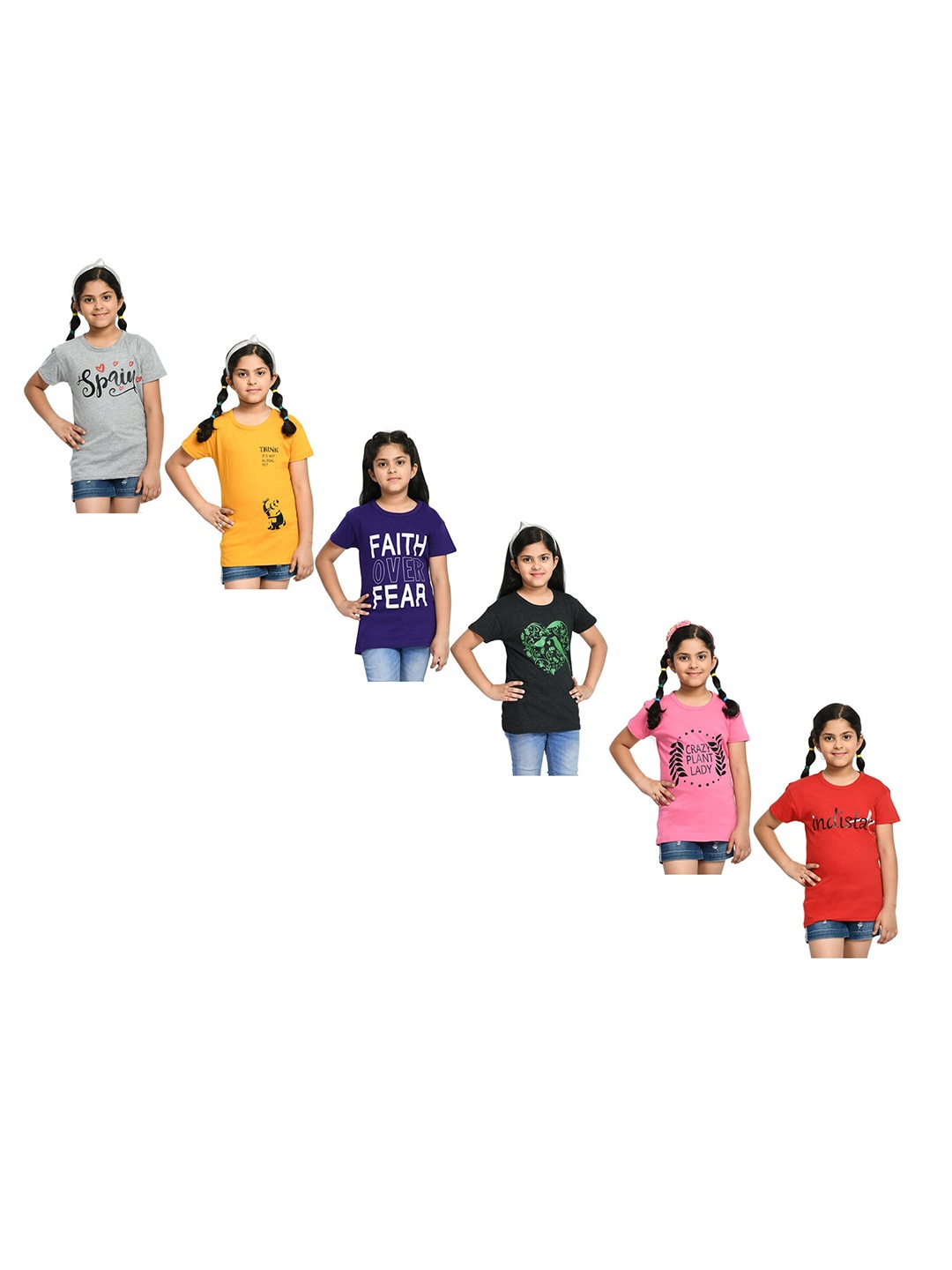 

BAESD Girls Pack Of 6 Printed Cotton T-shirt, Grey