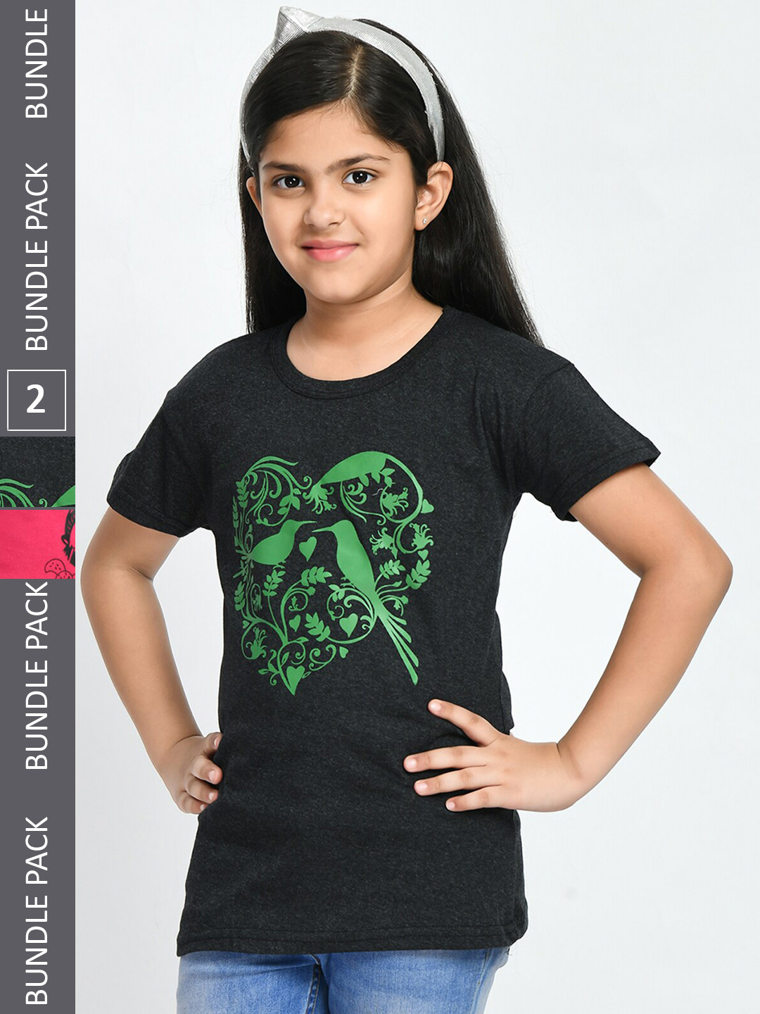 

BAESD Girls Pack of 2 Printed Cotton T-shirt, Black