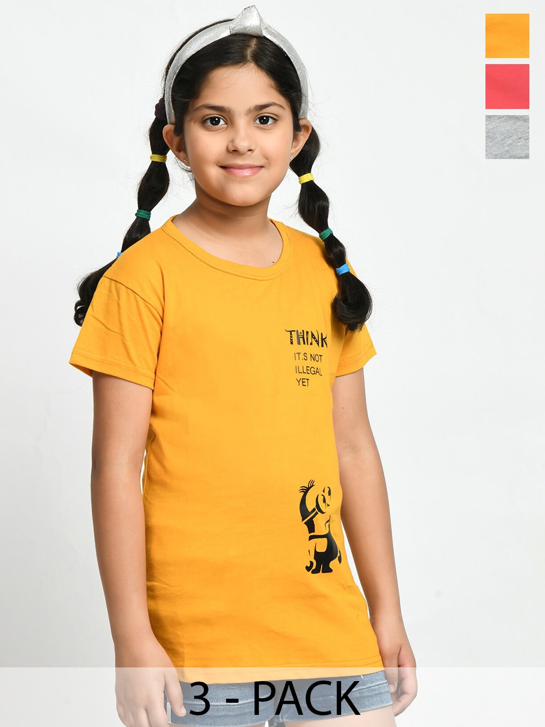 

BAESD Girls Pack of 3 Printed Cotton T-shirt, Yellow