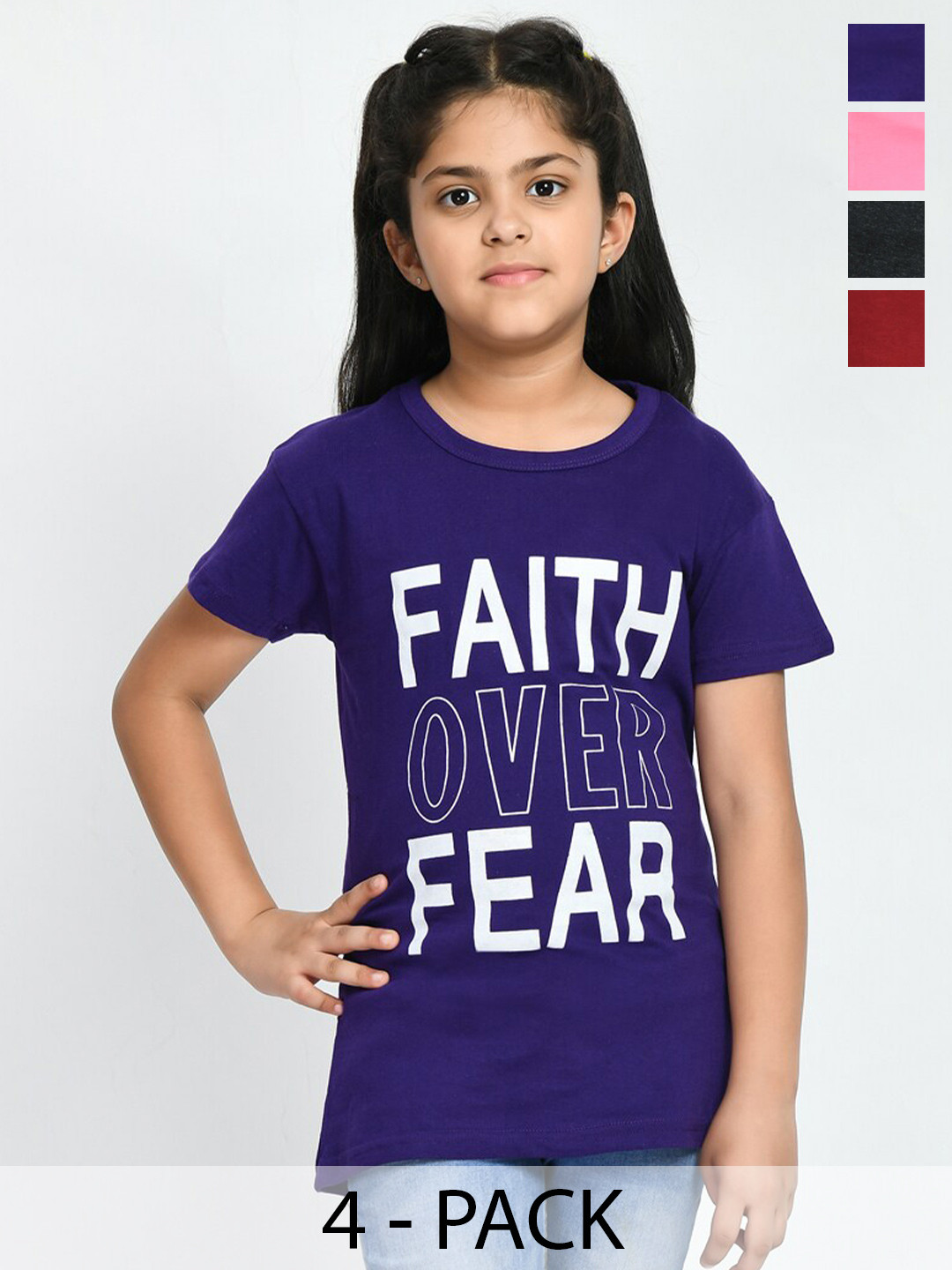 

BAESD Girls Pack of 4 Printed Cotton T-shirt, Blue