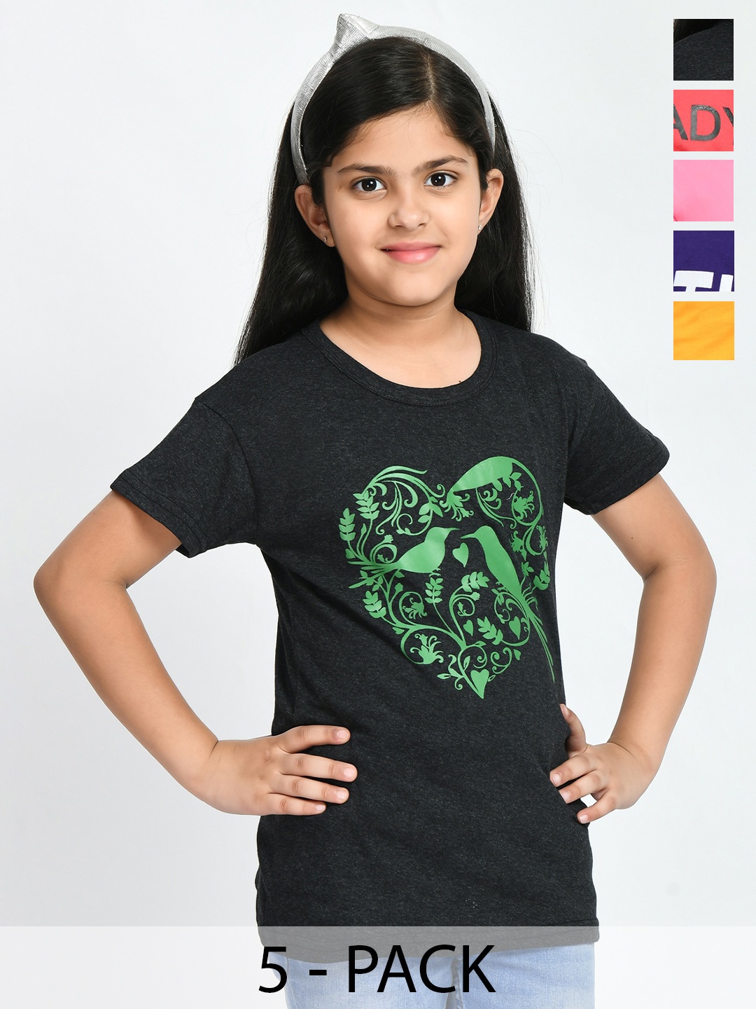 

BAESD Girls Pack Of 5 Graphic Printed Cotton T-shirts, Red