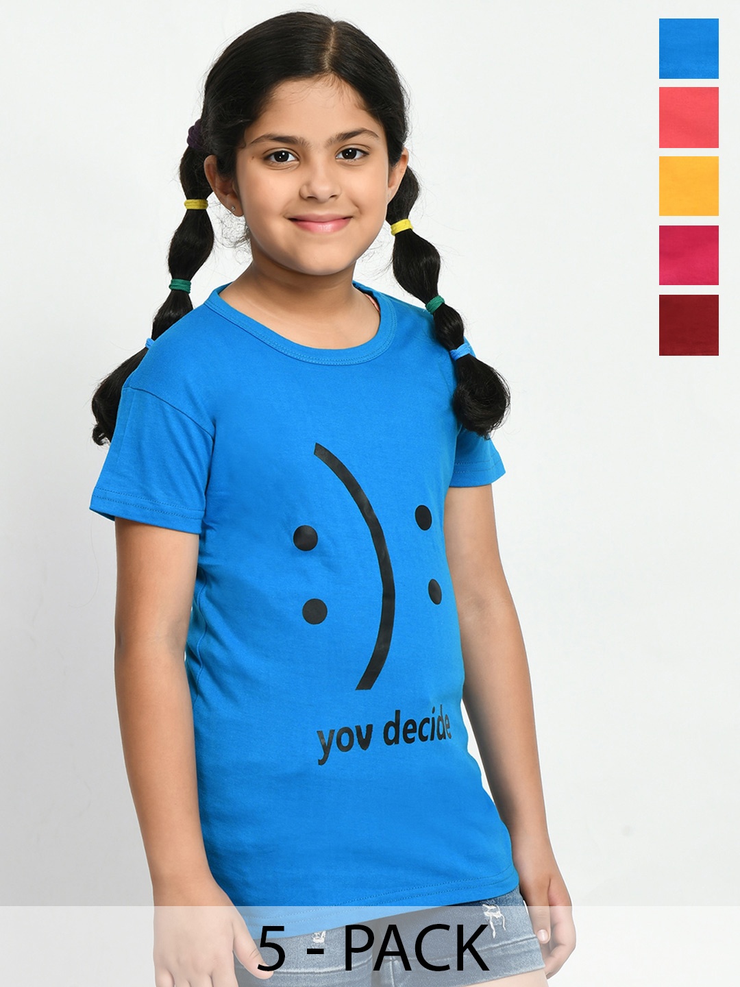 

BAESD Girls Pack of 5 Graphic Printed Cotton T-shirt, Maroon
