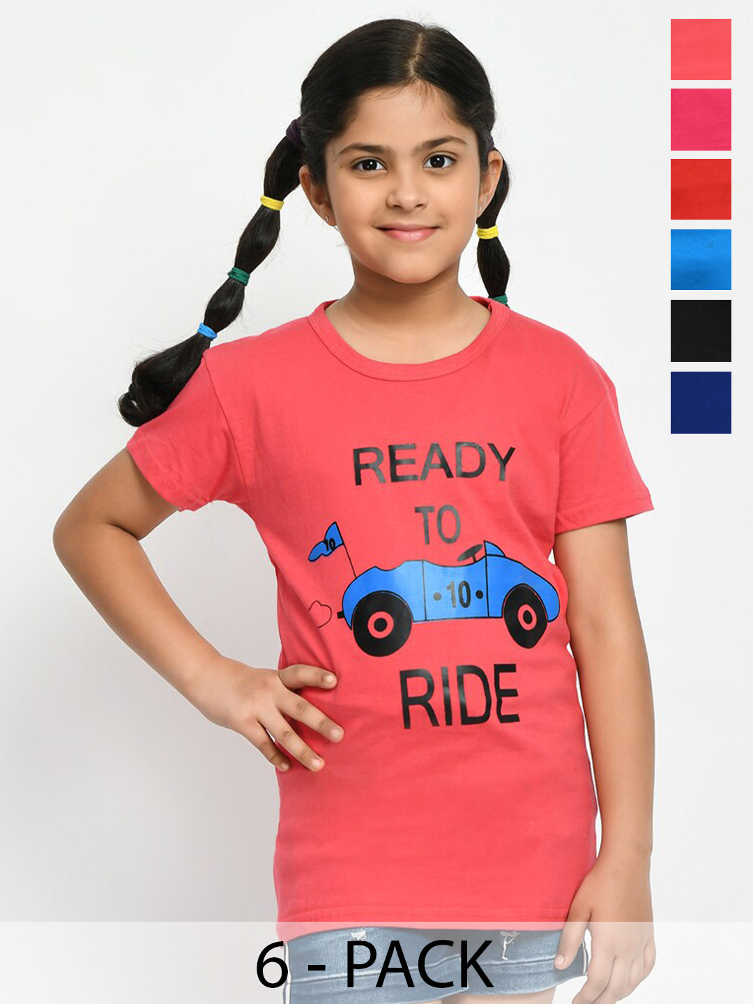 

BAESD Girls Pack Of 6 Graphic Printed Cotton T-Shirt, Peach
