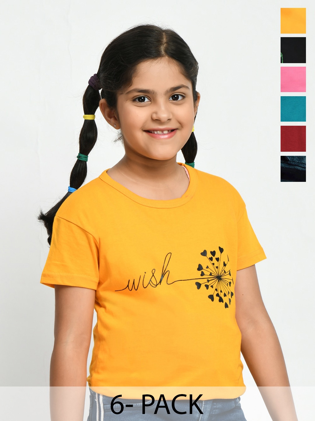 

BAESD Girls Pack Of 6 Printed Cotton T-Shirt, Teal