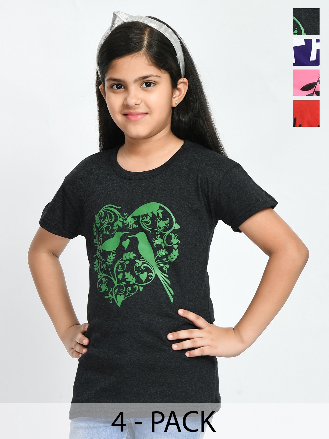

BAESD Pack of 4 Graphic Printed Cotton T-shirt, Pink