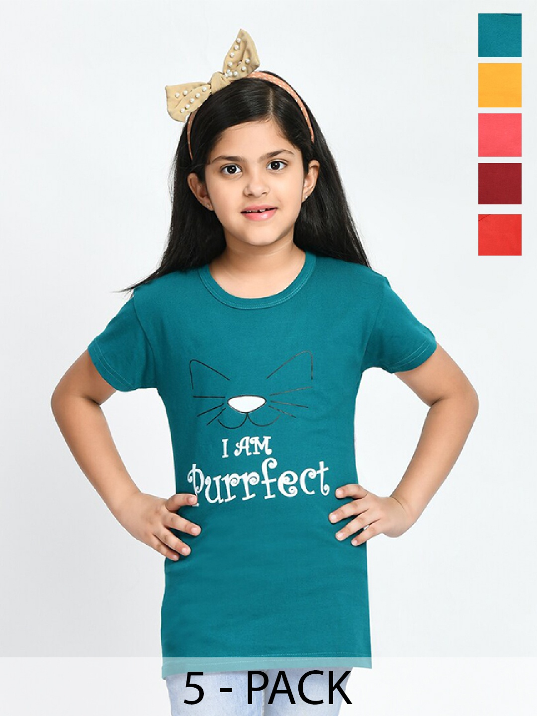 

BAESD Girls Pack Of 5 Typography Printed Cotton T-shirt, Maroon