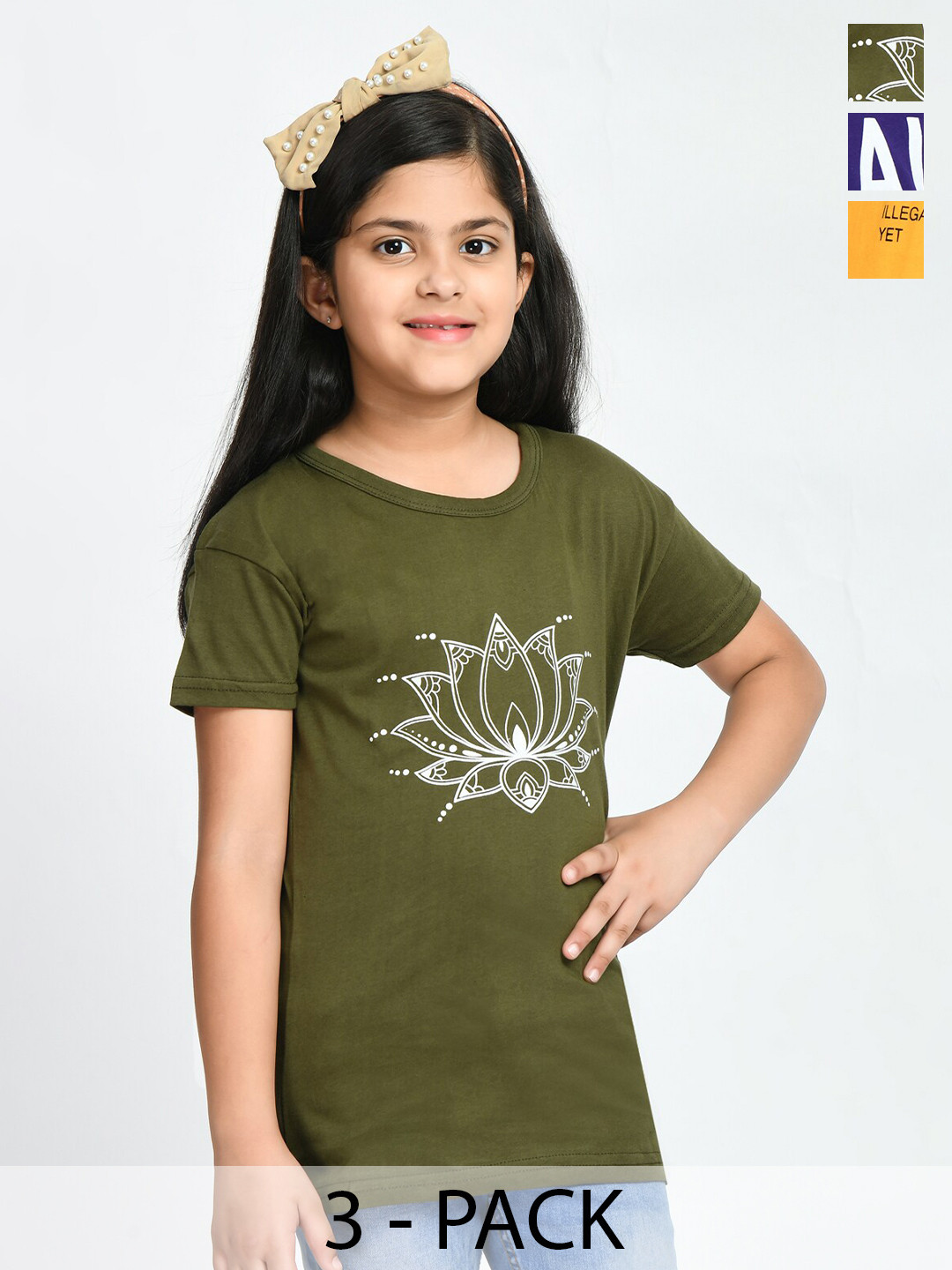 

BAESD Girls Pack Of 3 Typography Printed Cotton T-shirts, Yellow