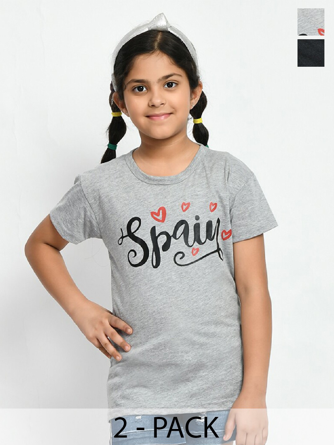 

BAESD Girls Pack Of 2 Typography Printed Cotton T-shirt, Grey