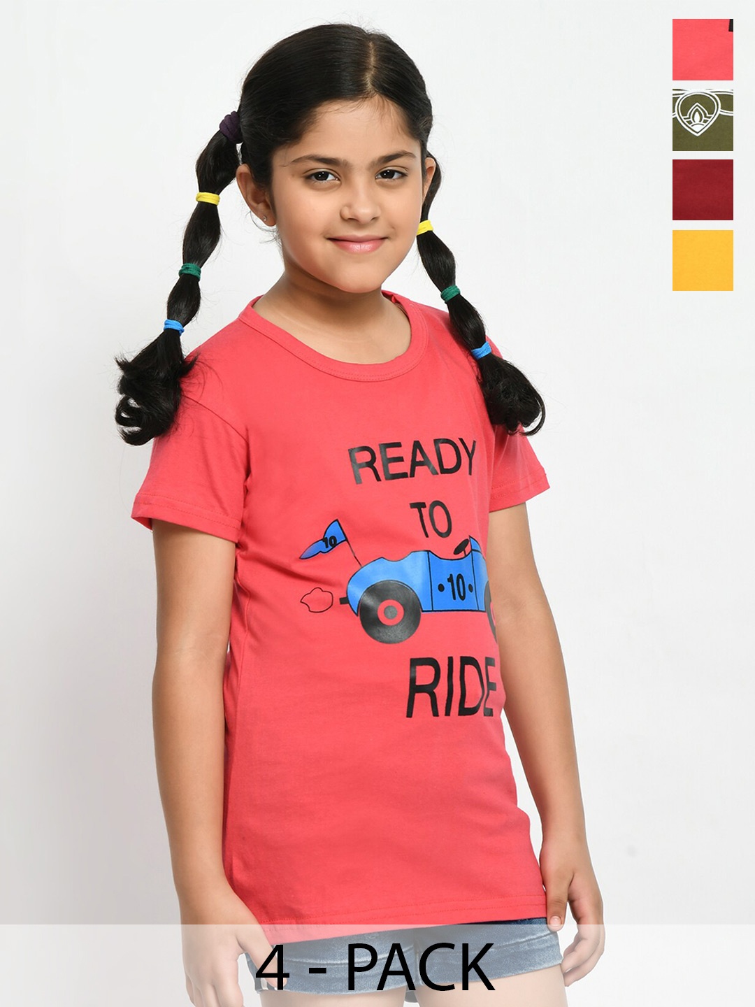 

BAESD Girls 4 Printed Round Neck Cotton T-shirts, Orange