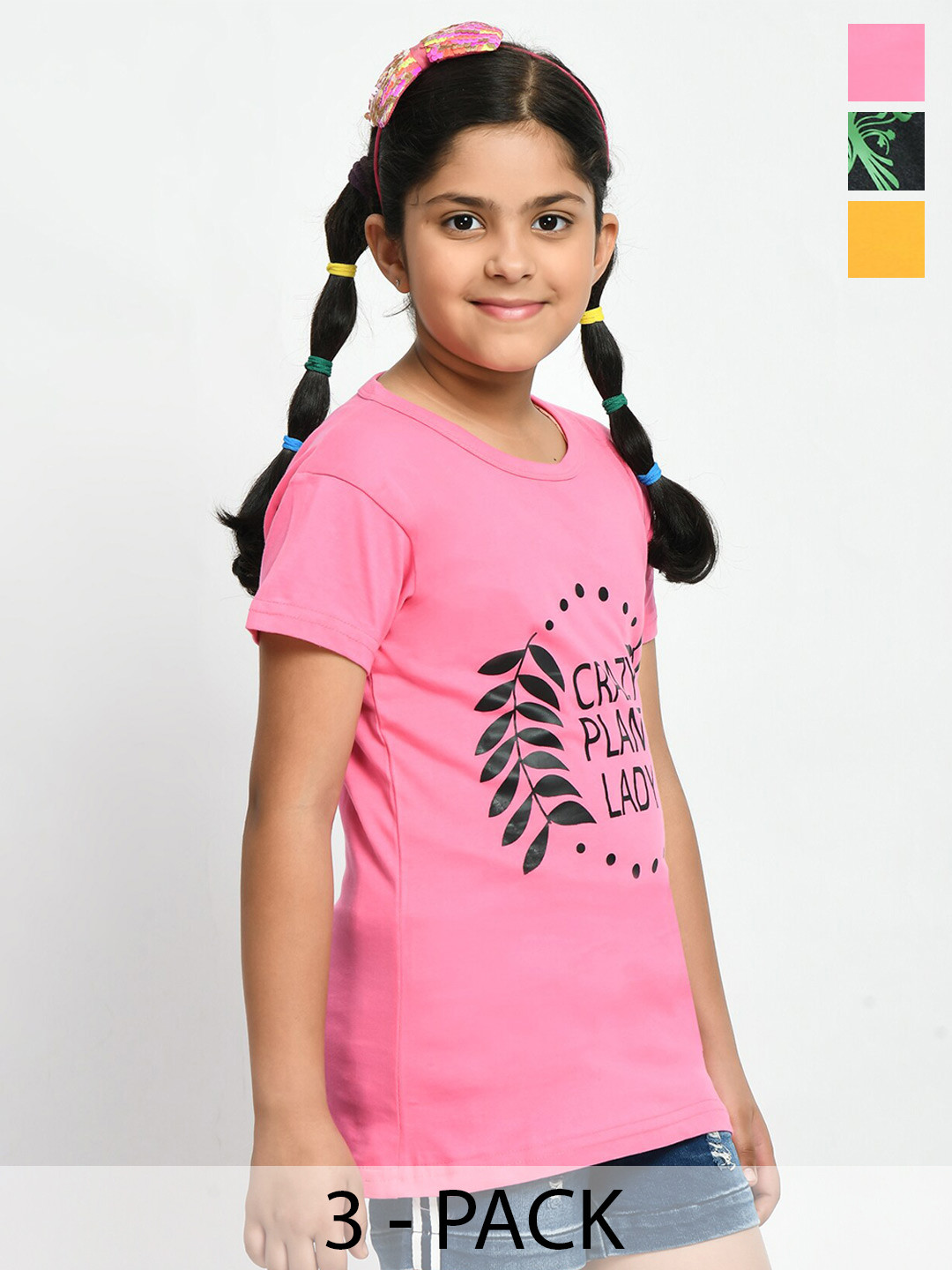 

BAESD Girls Pack Of 3 Printed Cotton T-shirts, Black