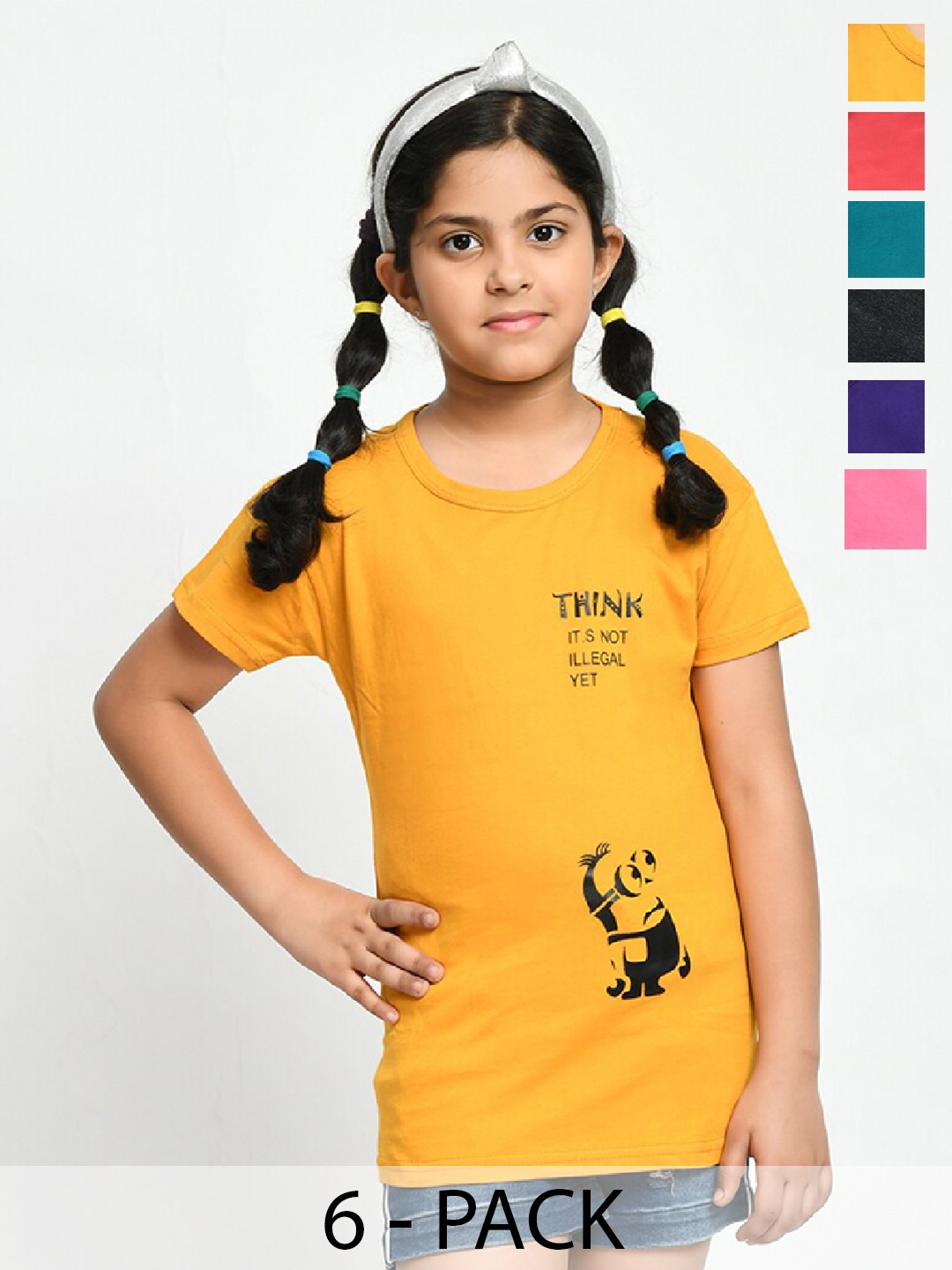 

BAESD Pack of 6 Graphic Printed Cotton T-shirt, Yellow