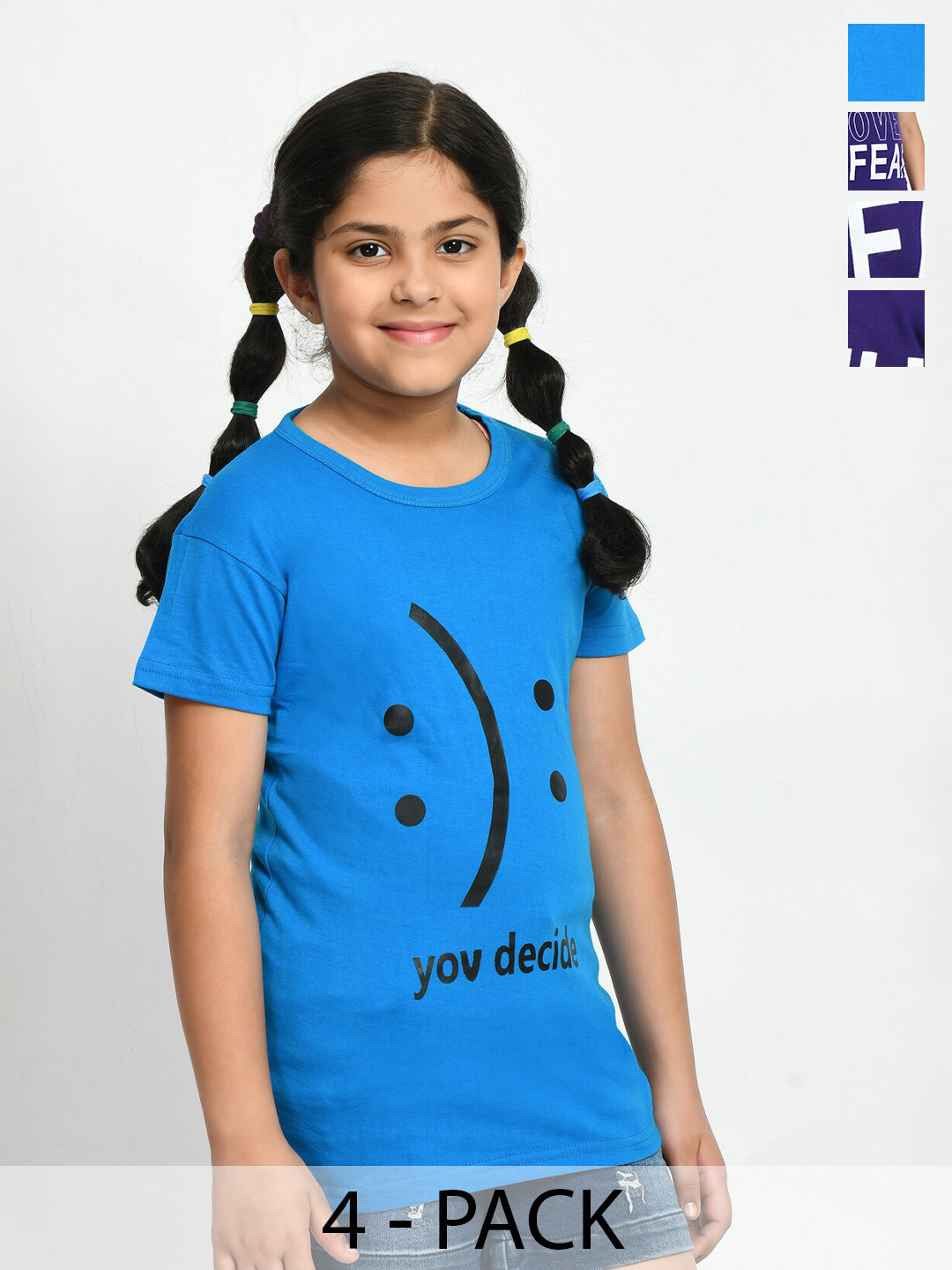 

BAESD Girls Pack of 3 Typography Printed Cotton T-shirt, Navy blue
