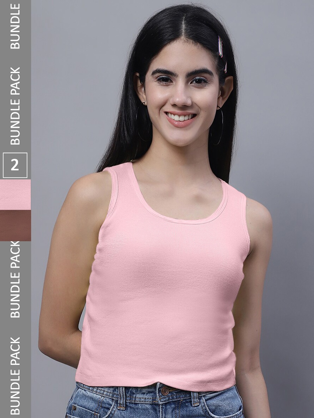 

FBAR Pack Of 2 Sleeveless Ribbed Cotton Crop Tops, Brown