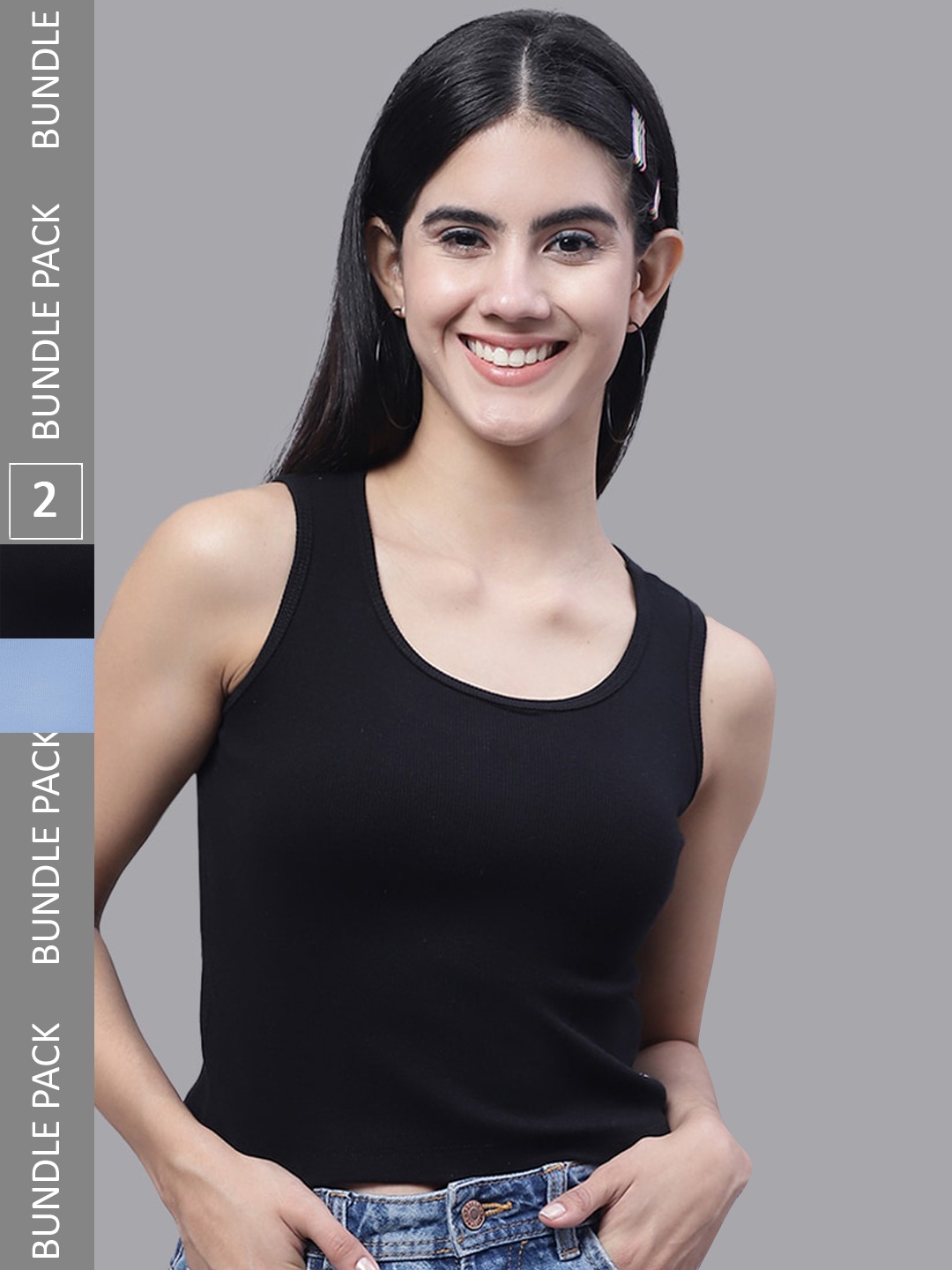 

FBAR Pack Of 2 Sleeveless Ribbed Cotton Crop Tops, Black