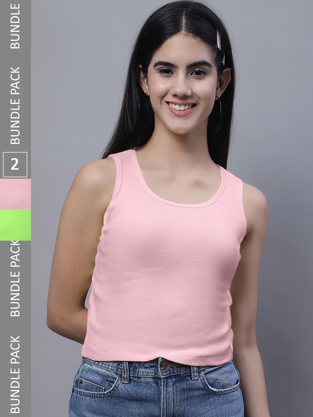 

FBAR Pack Of 2 Sleeveless Bio Washed Pure Cotton Tank Tops, Pink