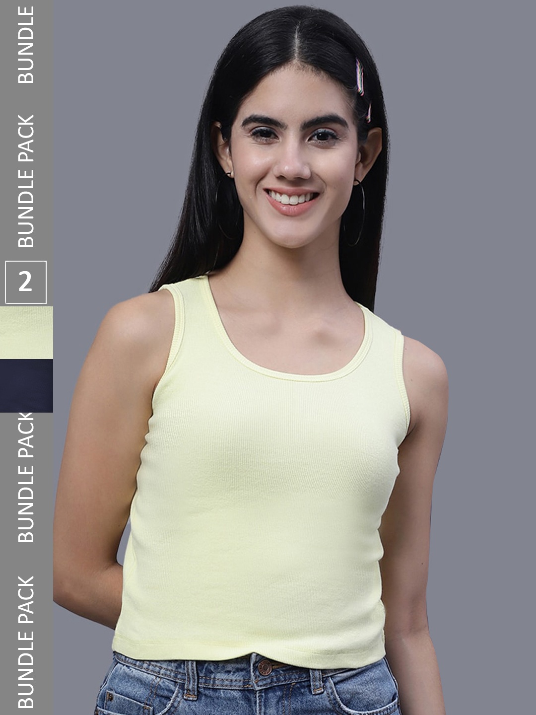 

FBAR Pack Of 2 Ribbed Cotton Tank Tops, Yellow
