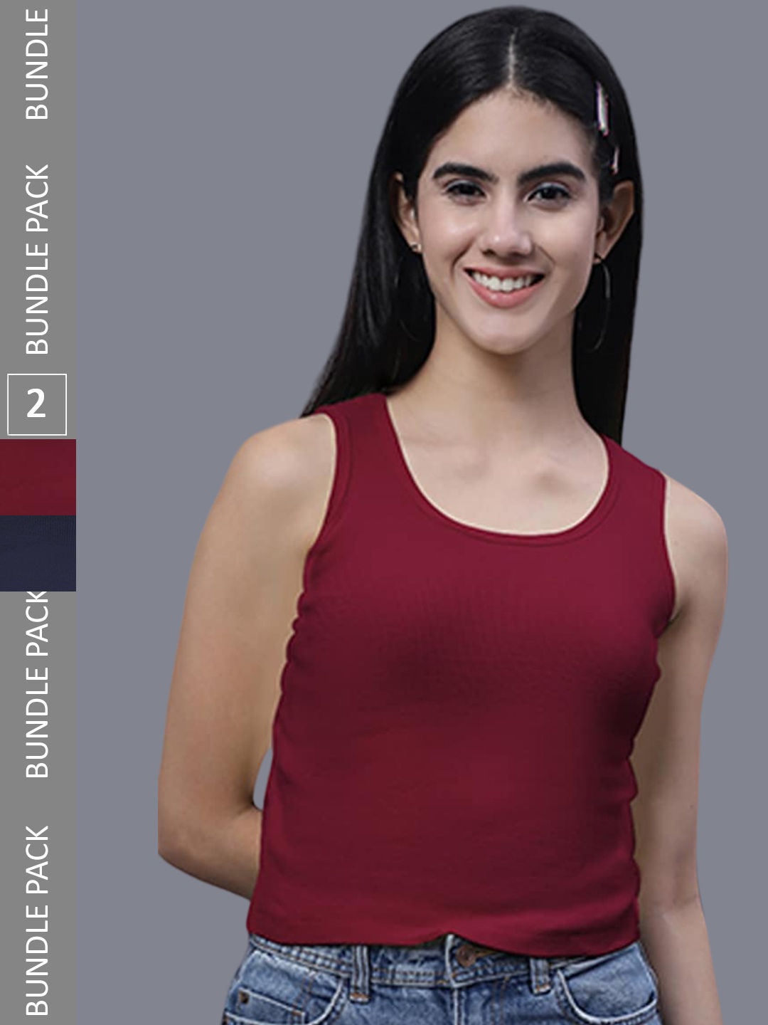 

FBAR Pack Of 2 Rib Round Neck Cotton Tops, Maroon