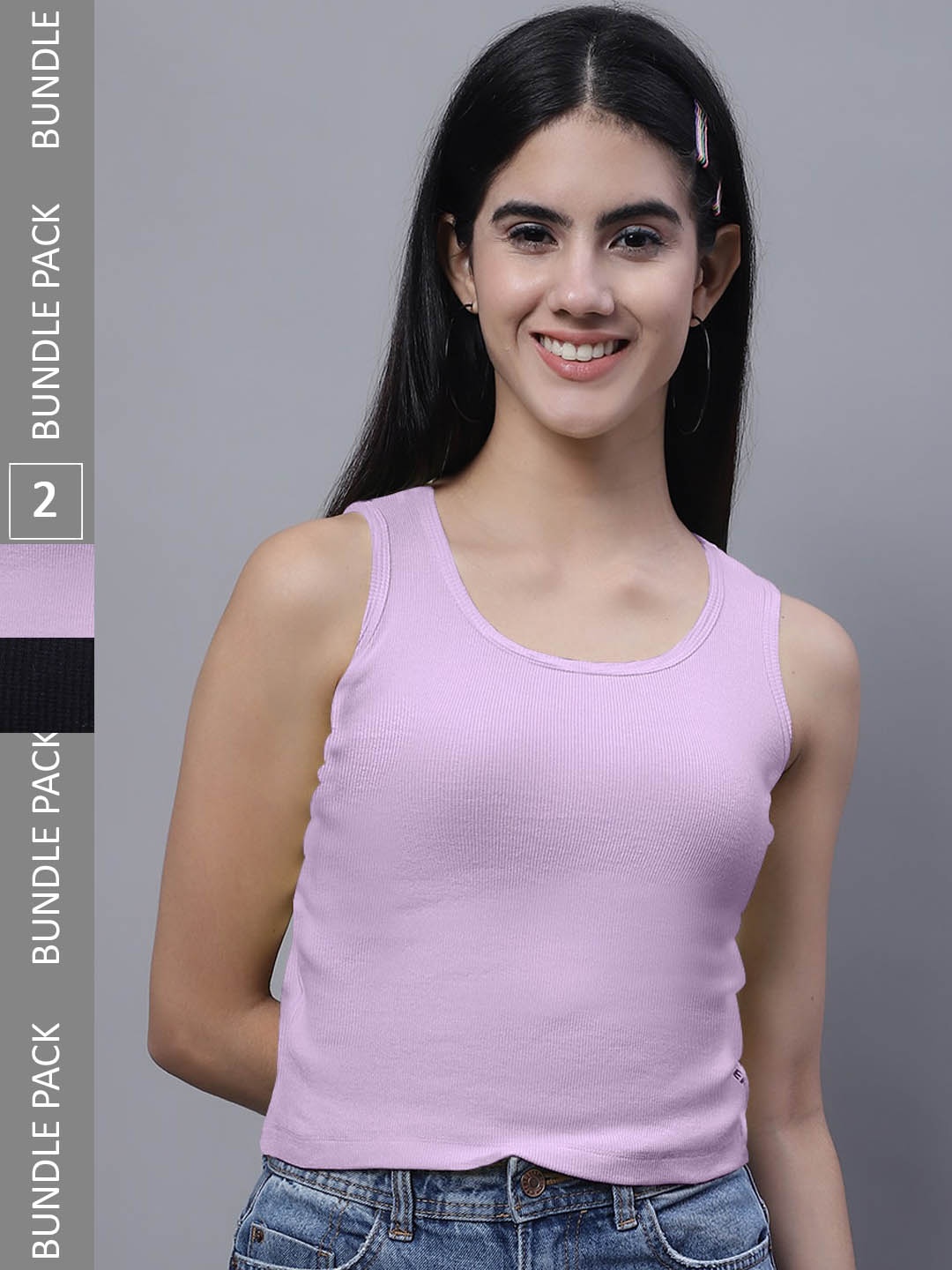

FBAR Pack Of 2 Rib Round Neck Cotton Tops, Purple