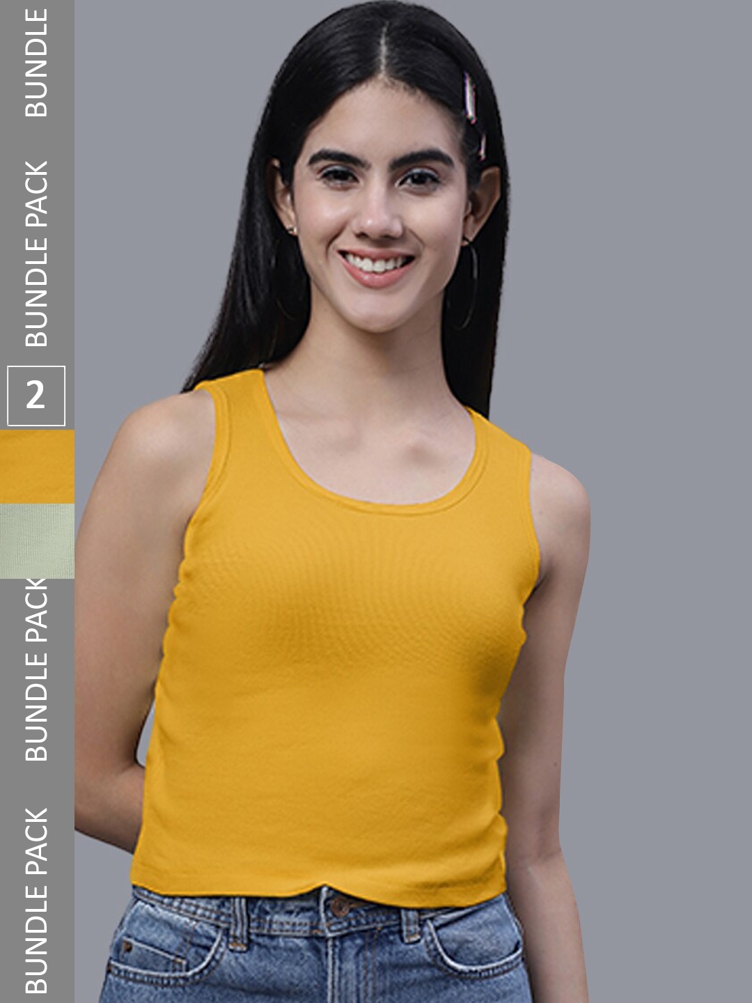

FBAR Pack Of 2 Round Neck Cotton Crop Tank Tops, Gold