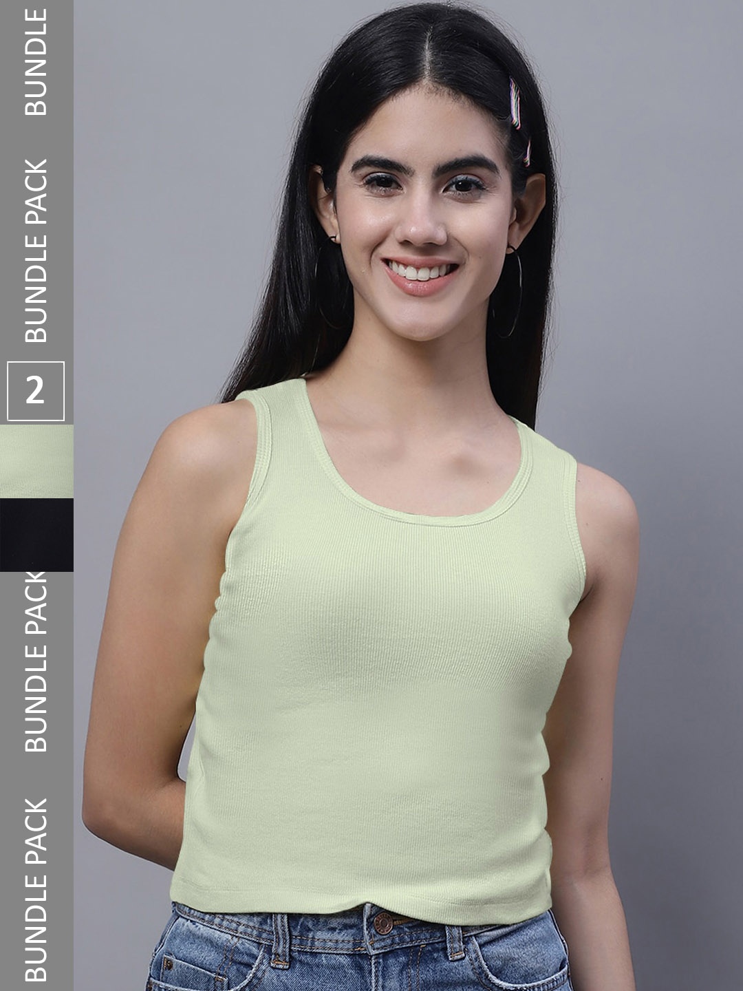 

FBAR Pack Of 2 Rib Round Neck Cotton Tops, Sea green