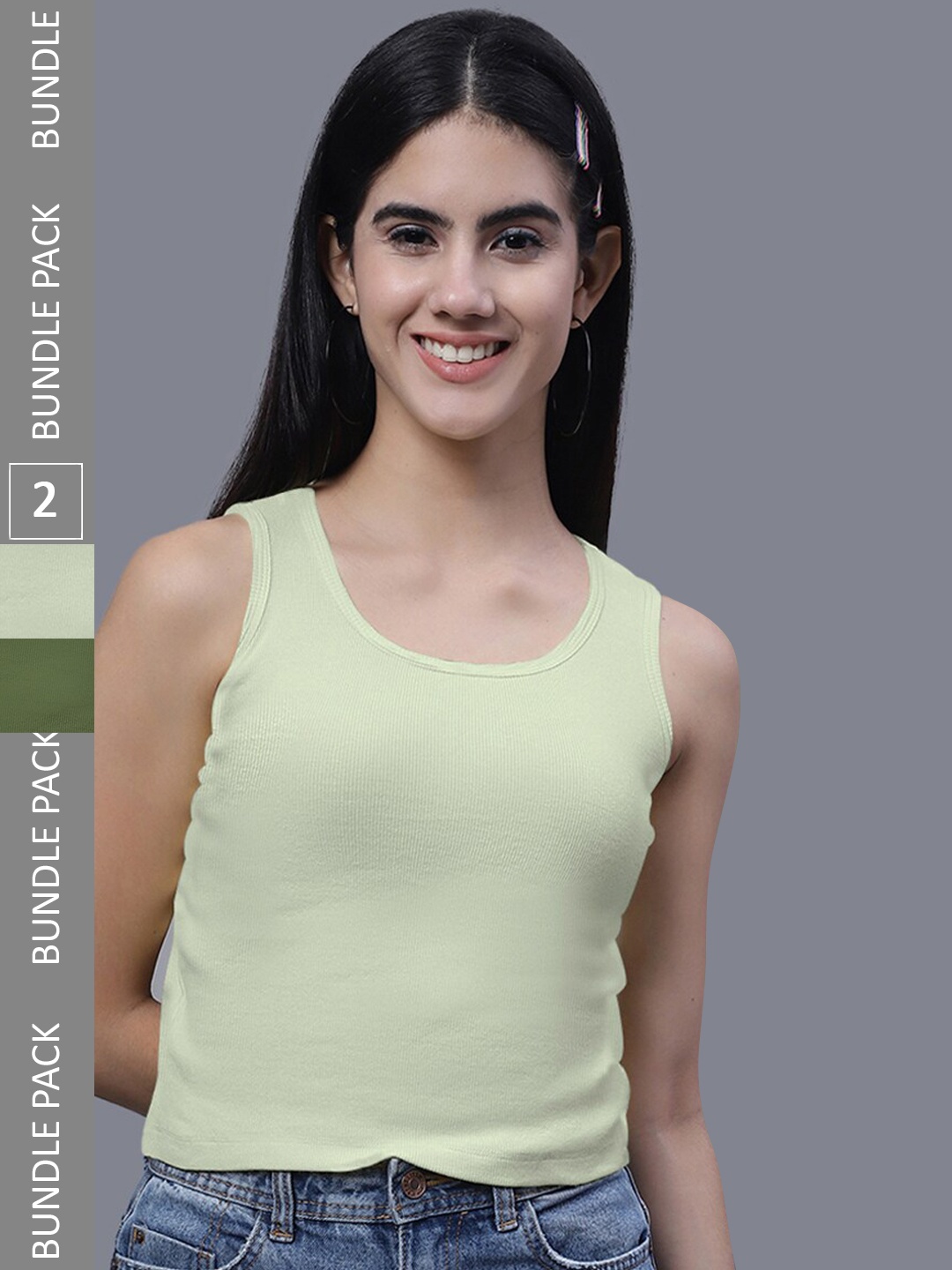

FBAR Pack Of 2 Rib Round Neck Cotton Tops, Sea green