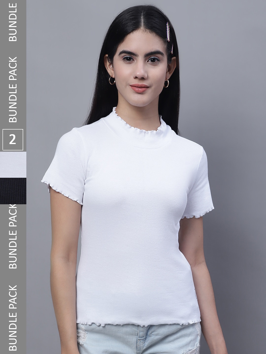 

FBAR Pack of 2 Ribbed Cotton Tops, Black