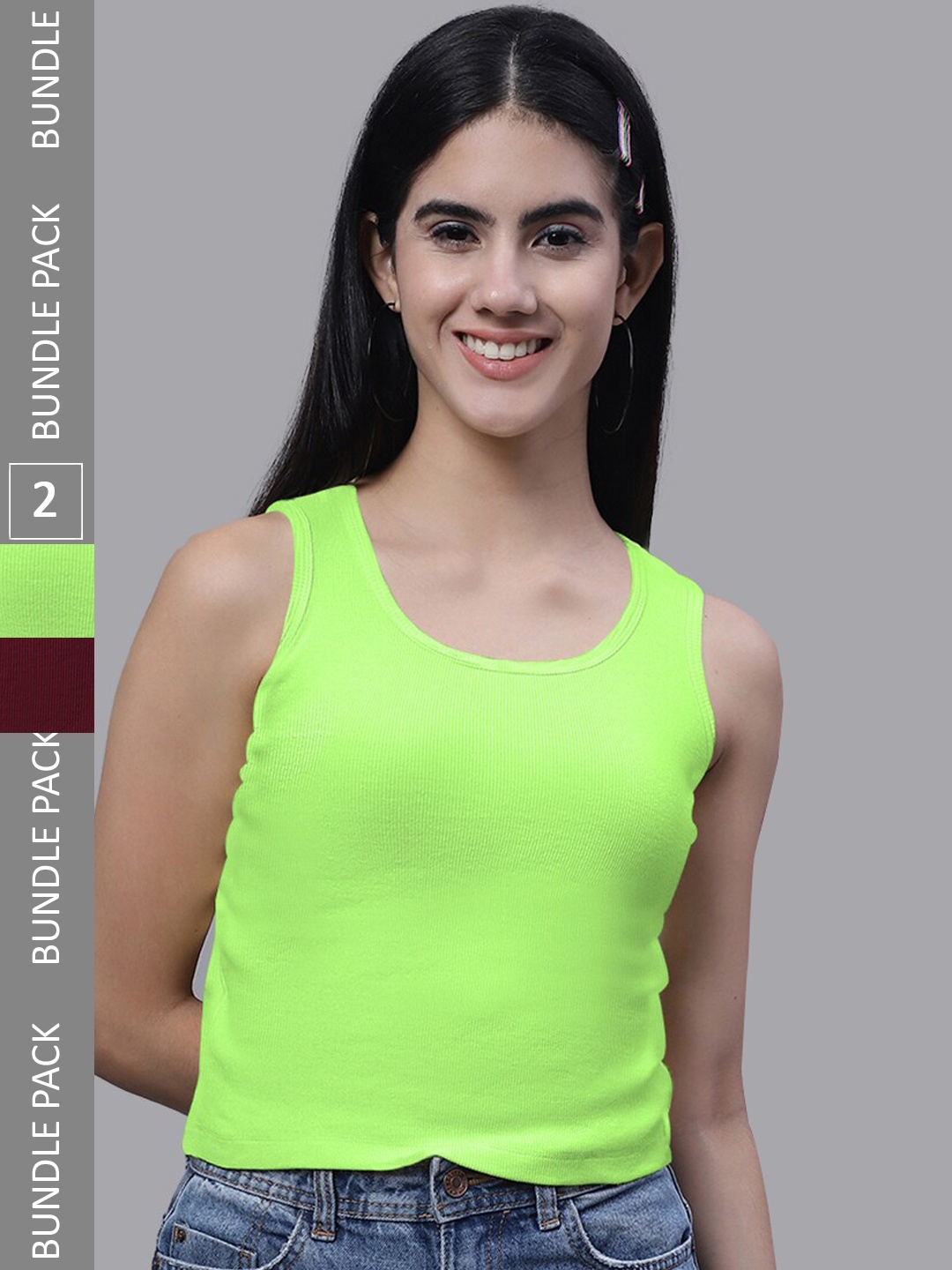 

FBAR Pack of 2 Ribbed Cotton Tank Tops, Fluorescent green