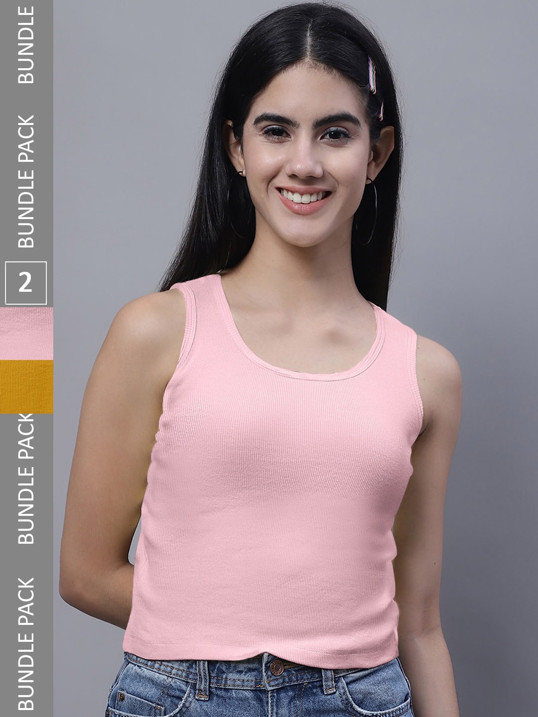 FBAR Pack of 2 Ribbed Cotton Tank Tops, Pink