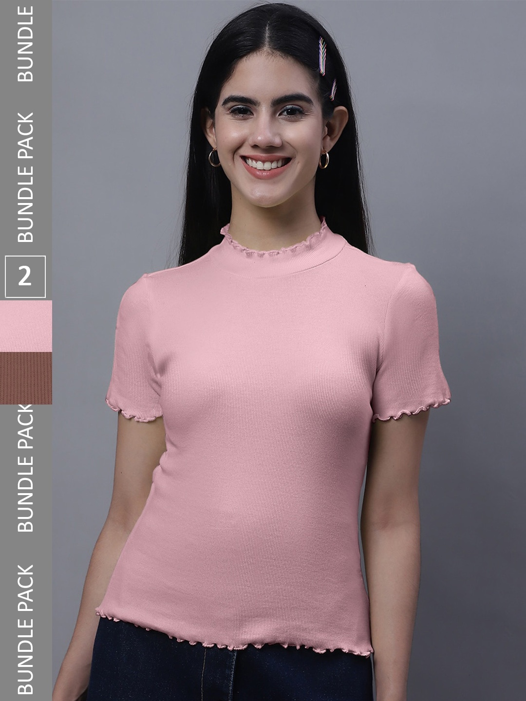 

FBAR Pack of 2 Ribbed Fitted Cotton Tops, Pink