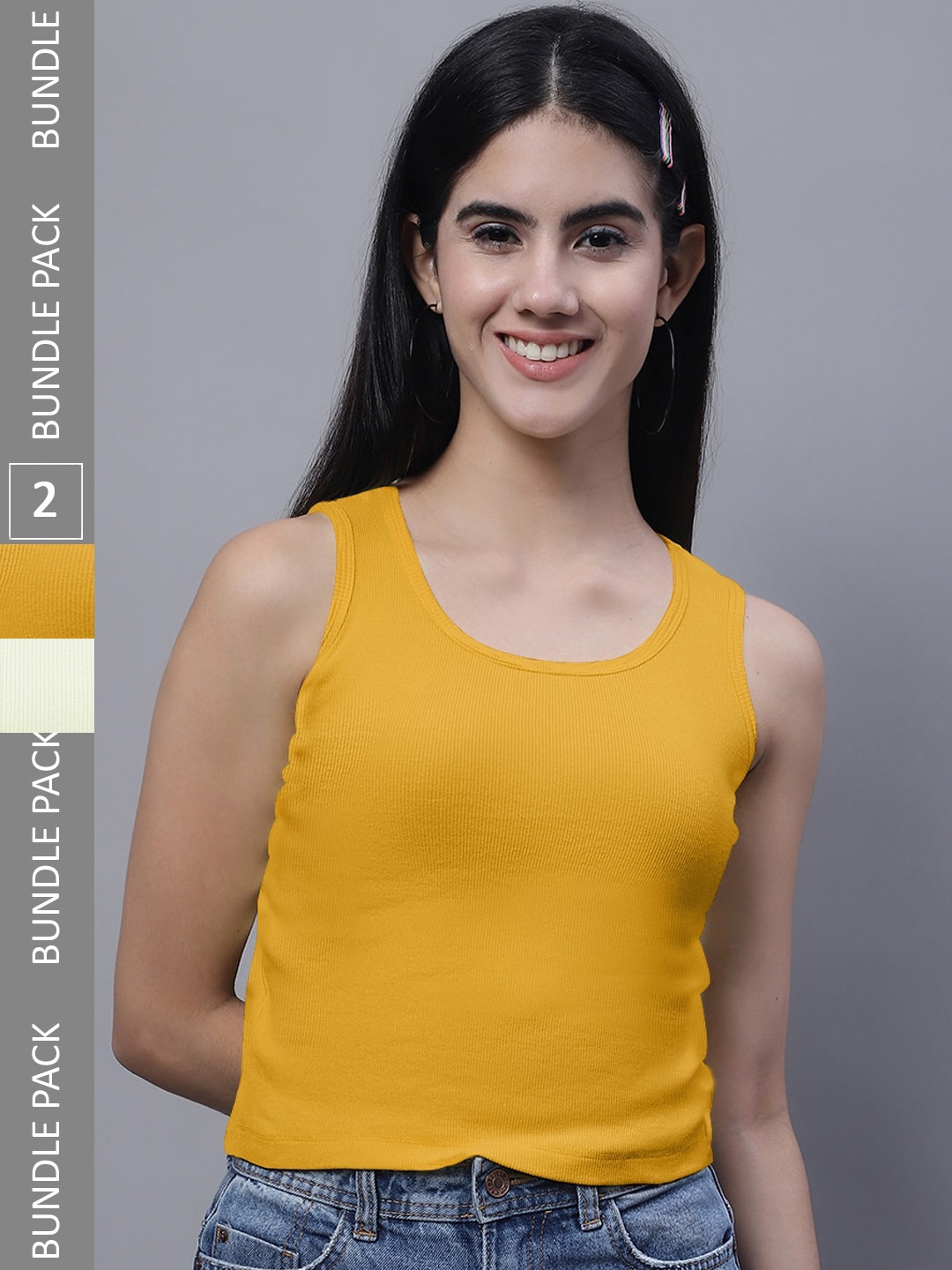 

FBAR Pack of 2 Pure Cotton Crop Top, Yellow