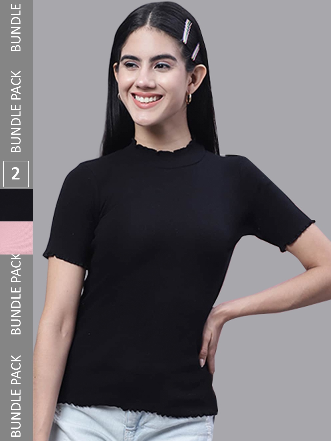 FBAR Pack of 2 Ribbed Cotton Tops, Black