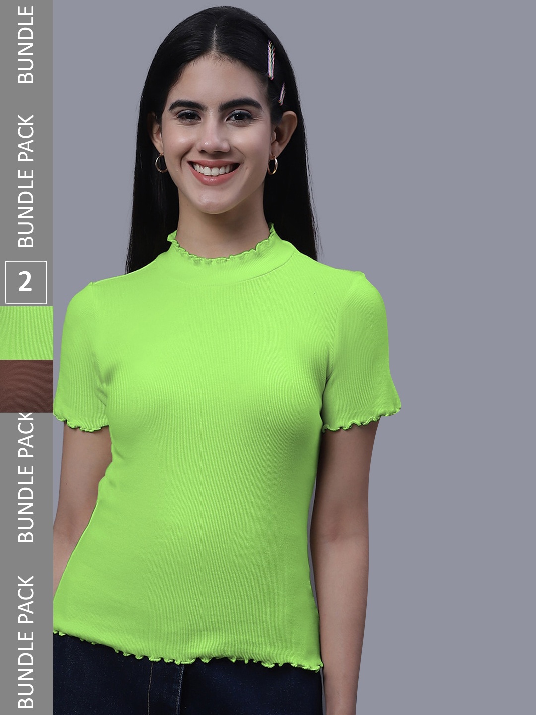 

FBAR Pack of 2 Ribbed Cotton Tops, Green