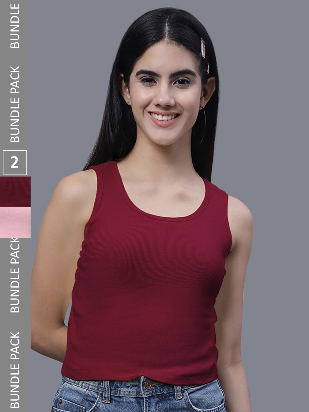

FBAR Pack of 2 Ribbed Cotton Tank Tops, Maroon