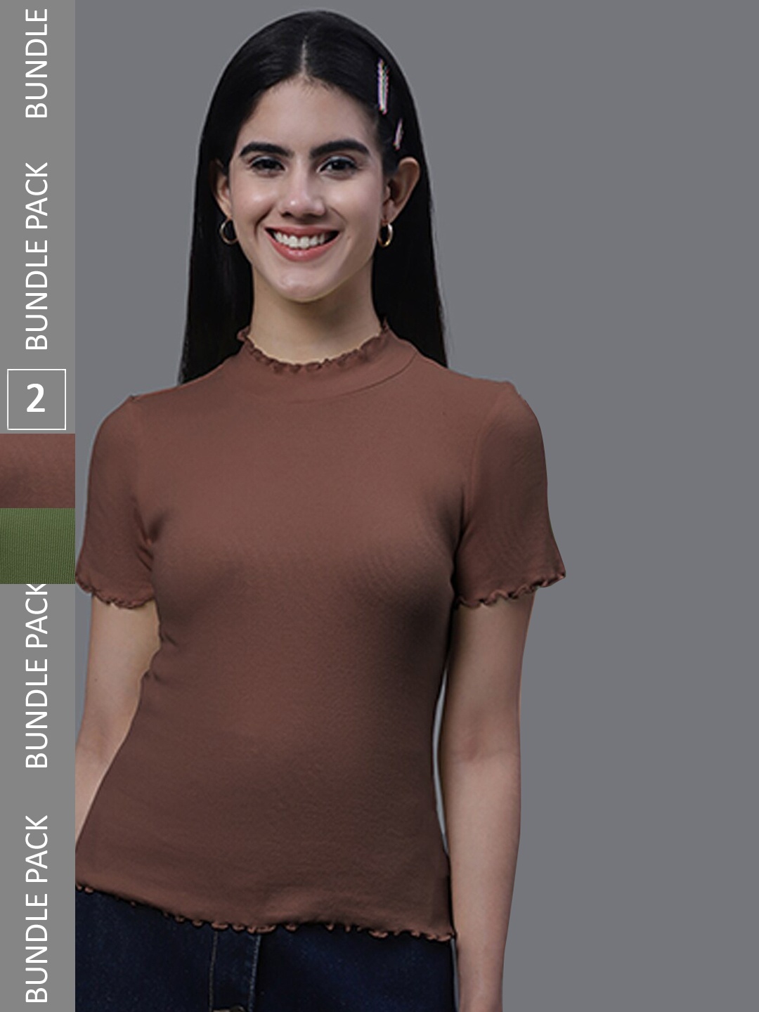 

FBAR Pack of 2 Pure Cotton Fitted Top, Brown