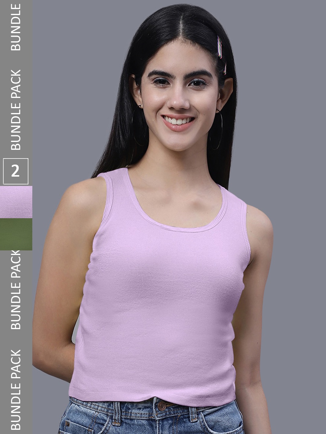 

FBAR Pack Of 2 Sleeveless Bio Washed Pure Cotton Tank Tops, Lavender