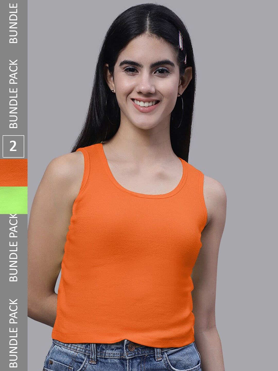 

FBAR Pack Of 2 Sleeveless Bio Washed Pure Cotton Tank Tops, Orange