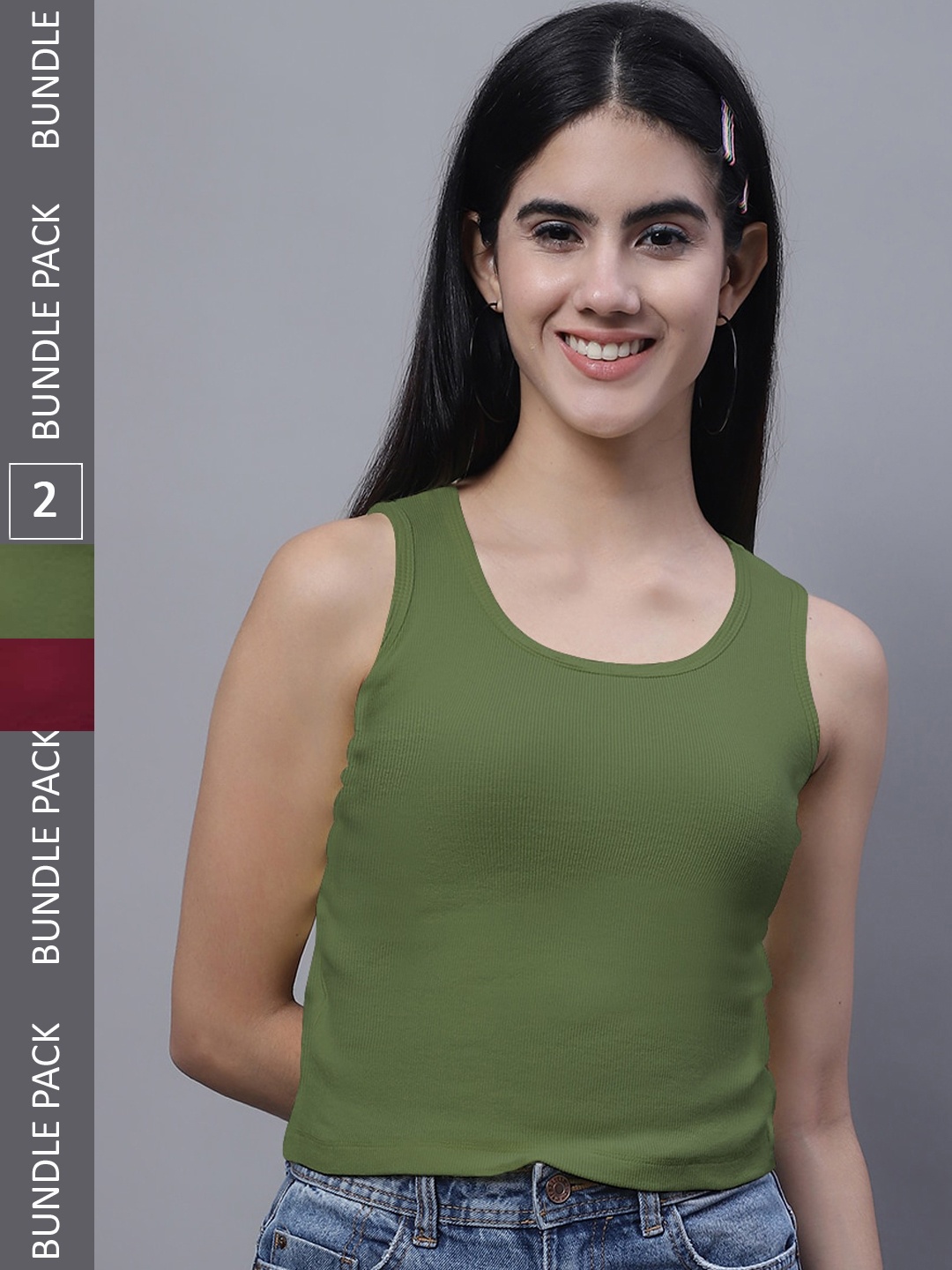 

FBAR Pack of 2 Ribbed Cotton Tank Tops, Maroon