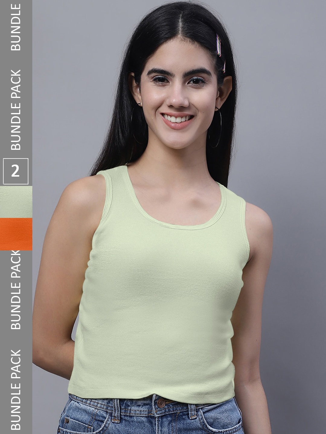 

FBAR Pack of 2 Pure Cotton Crop Top, Orange