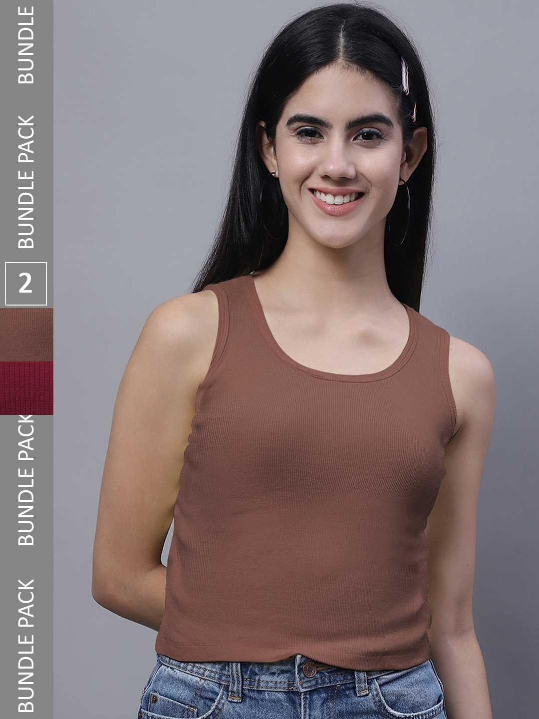 

FBAR Pack Of 2 Ribbed Cotton Tank Tops, Brown