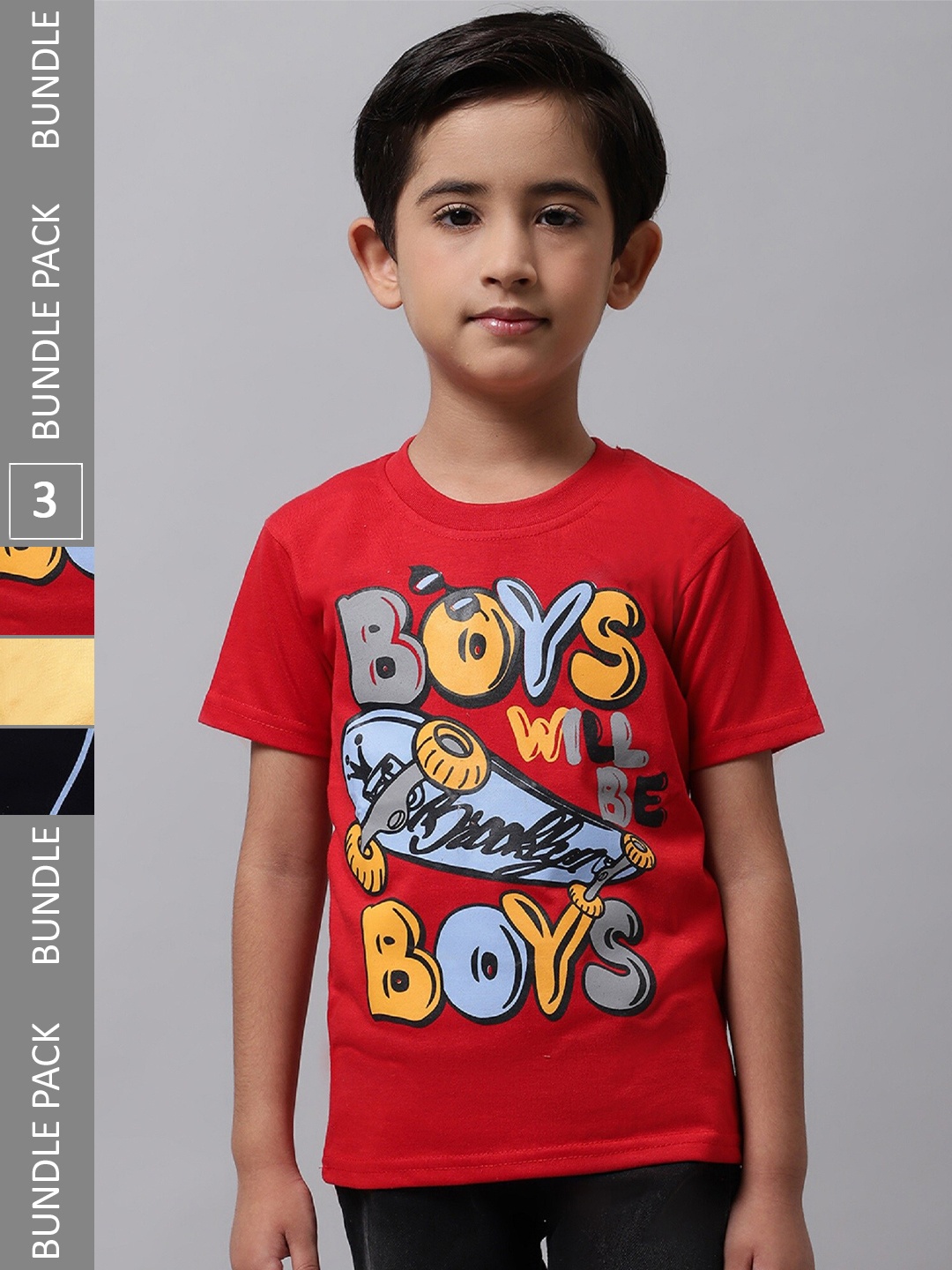 

BAESD Boys Pack Of 3 Graphic Printed Cotton T-Shirt, Red