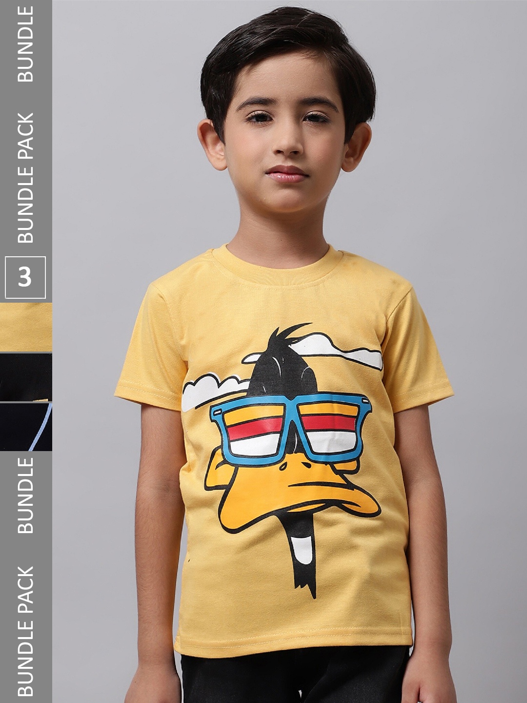 

BAESD Boys Pack Of 3 Graphic Printed Cotton T-shirt, Yellow