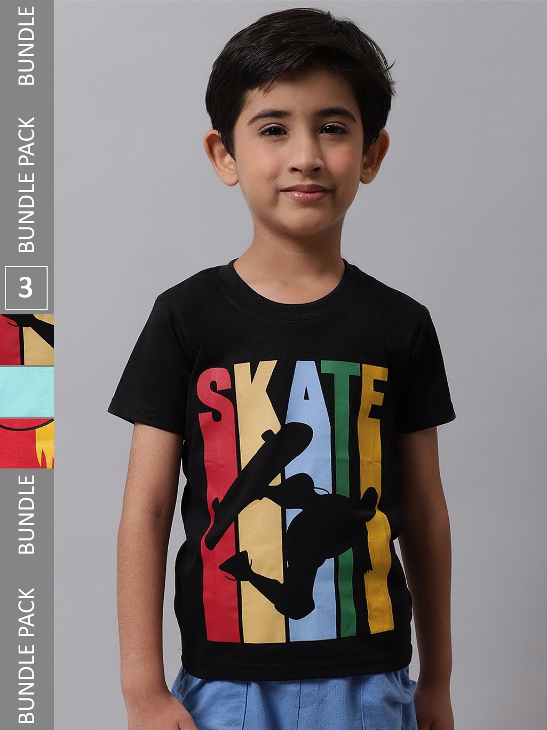 

BAESD Boys Pack Of 3 Printed Cotton T-Shirt, Black