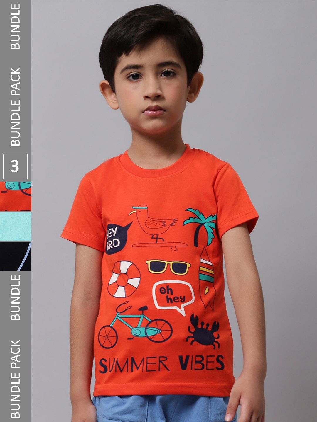 

BAESD Boys Pack Of 3 Printed Cotton T-shirt, Orange