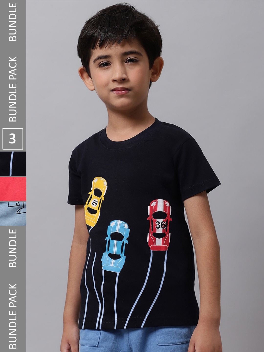 

BAESD Boys Pack Of 3 Graphic Printed Cotton T-shirt, Black