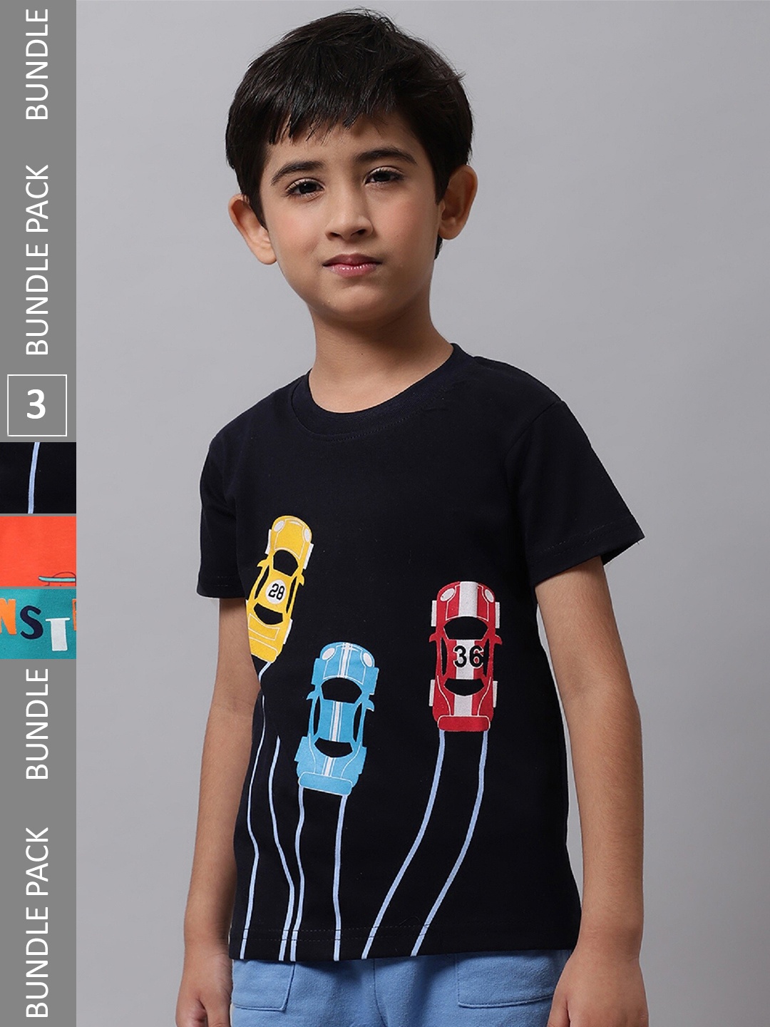 

BAESD Boys Pack Of 3 Graphic Printed Cotton T-shirt, Black