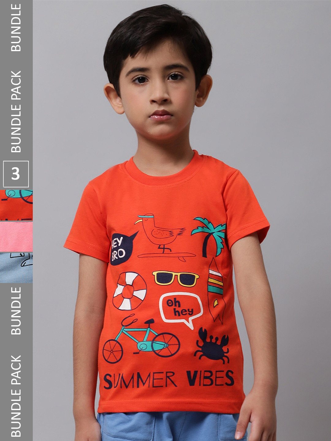 

BAESD Boys Pack Of 3 Graphic Printed Regular Fit Cotton Tshirt, Orange