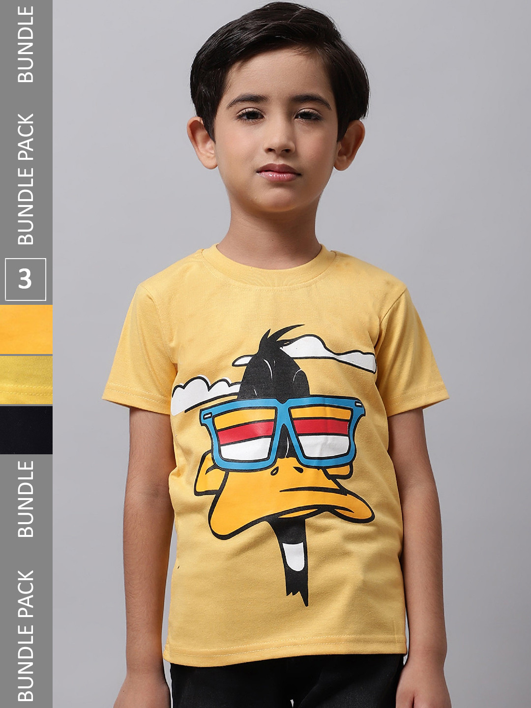 

BAESD Boys Pack Of 3 Graphic Printed Cotton T-Shirt, Yellow