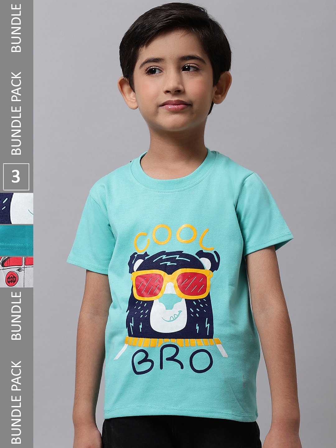

BAESD Boys Pack Of 3 Typography Printed Round Neck Cotton T-Shirts, Blue