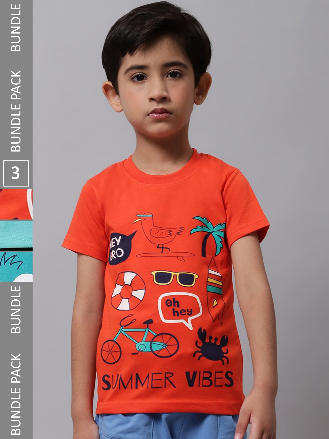 

BAESD Boys Pack Of 3 Printed Cotton Regular T-shirts, Orange